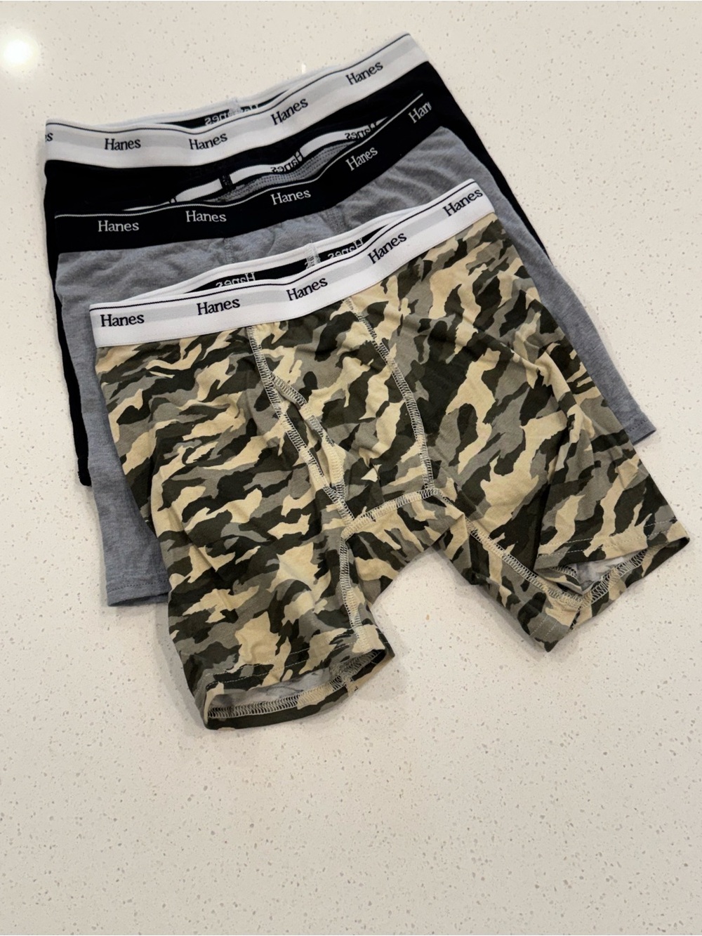 Hanes Originals Boys Boxer Brief Shorts Large L 12-14 3 Pack Camo Grey Black New